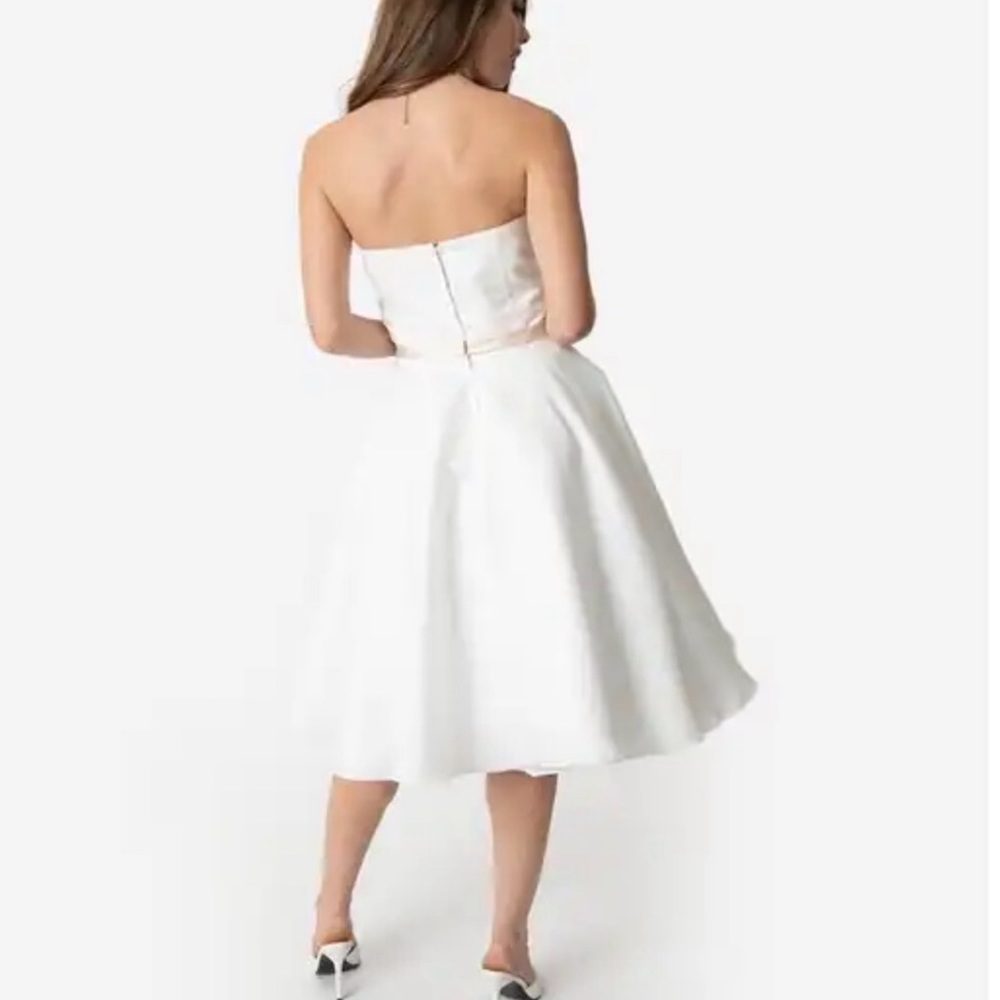 NWT Unique Vintage X Dolly Couture Strapless Tea Length Wedding / Prom Dress - Picture 2 of 16